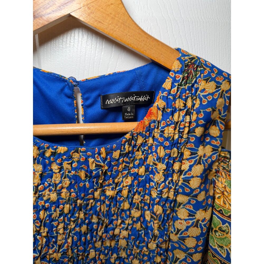 Rabbit Rabbit Rabbit? Blue Floral Cold Shoulder Dress Size 4 Boho Mini - Picture 3 of 4